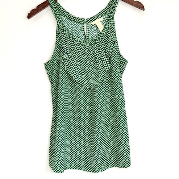 Banana Republic Tops - BANANA REPUBLIC Womens Medium Green Blue Polka Dot Braided Ruffled Tank Top RR6